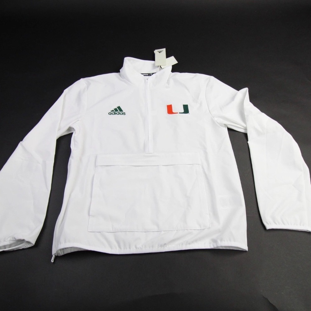 Adidas White Miami hurricanes Pullover 1/4 zip aero ready NWT Large